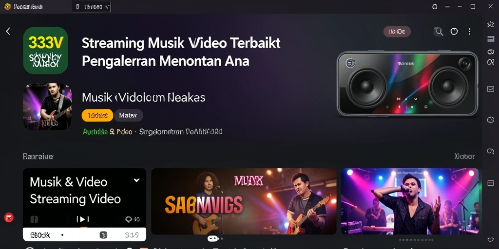 Antarmuka aplikasi 333V yang menampilkan berbagai pilihan video streaming.