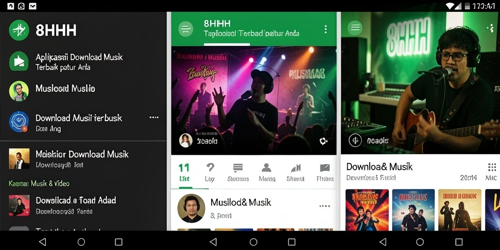 Tampilan antarmuka aplikasi 8HHH untuk Download Musik.