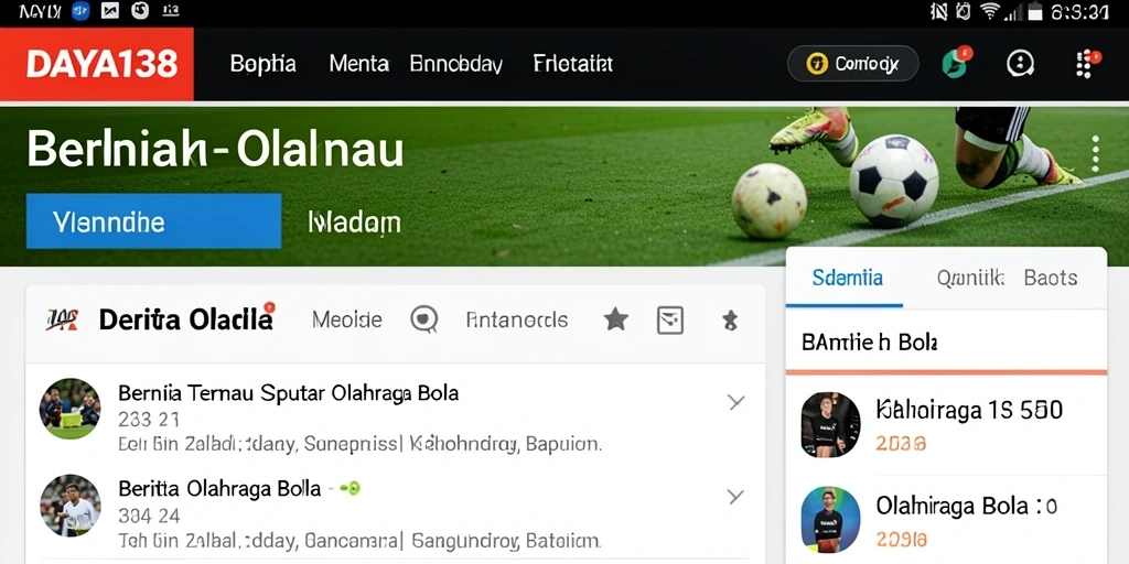Antarmuka aplikasi DAYA138 menampilkan berita dan statistik Olahraga Bola.