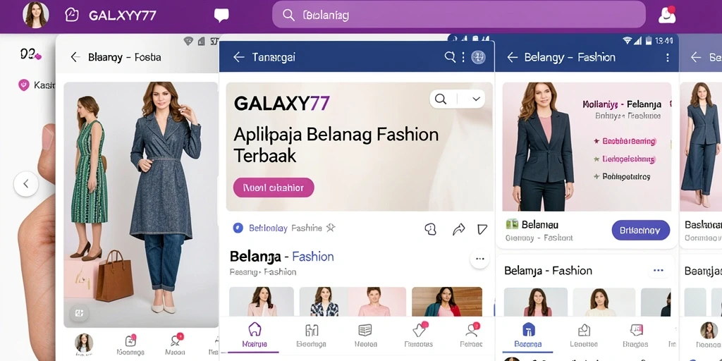 Antarmuka utama aplikasi GALAXY77 dengan pilihan produk fashion yang menarik.