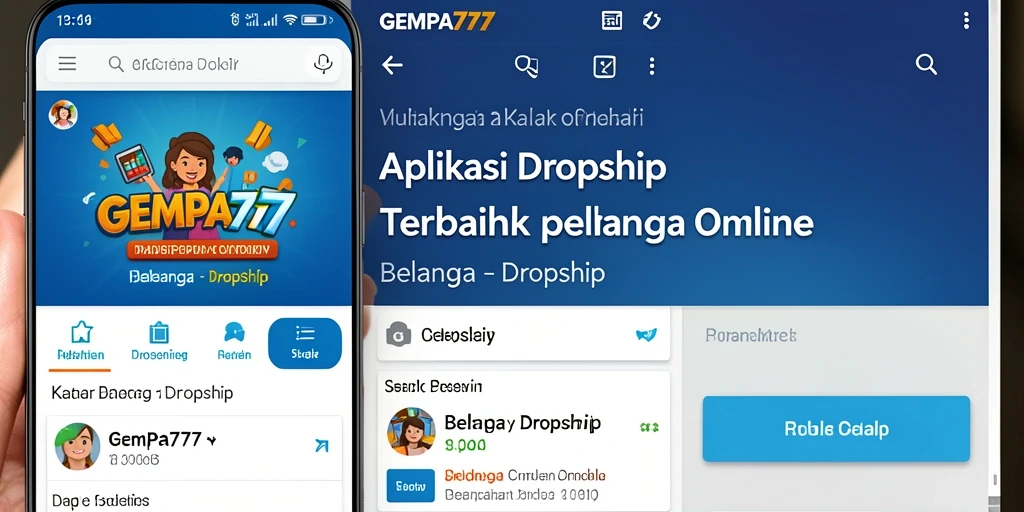 Antarmuka aplikasi GEMPA777 dengan fitur Dropship yang menarik.