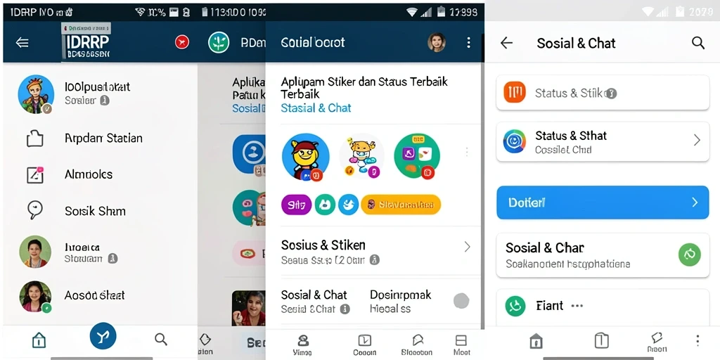 Screenshot antarmuka aplikasi IDRRP menampilkan stiker dan status yang menarik.