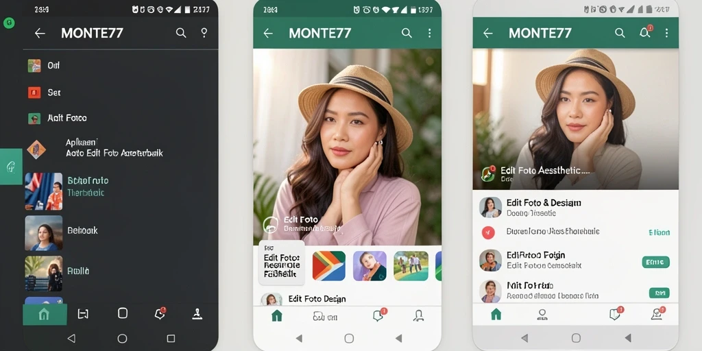 Antarmuka pengguna MONTE77 yang menarik dengan fitur Edit Foto Aesthetic.