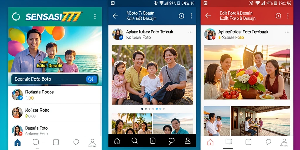Screenshot aplikasi SENSASI777 menampilkan antarmuka pengguna yang mudah digunakan untuk kolase foto.
